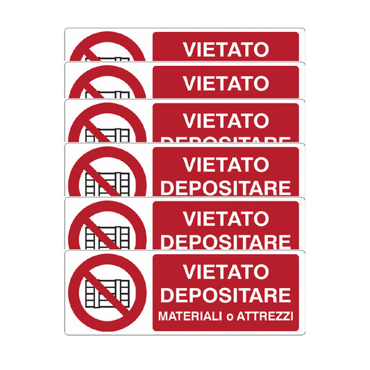KIT DI 6 ADESIVI UNI -   È vietato depositare materiali davanti alle porte - Pittogramma ISO 7010 Con Stampa Diretta U.V. (IDEALE ANCHE PER ESTERNO)