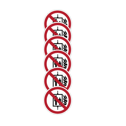 KIT DI 6 ADESIVI -  "Vietato usare l’ascensore in caso di incendio"- Pittogramma ISO 7010 Con Stampa Diretta U.V. (IDEALE ANCHE PER ESTERNO)