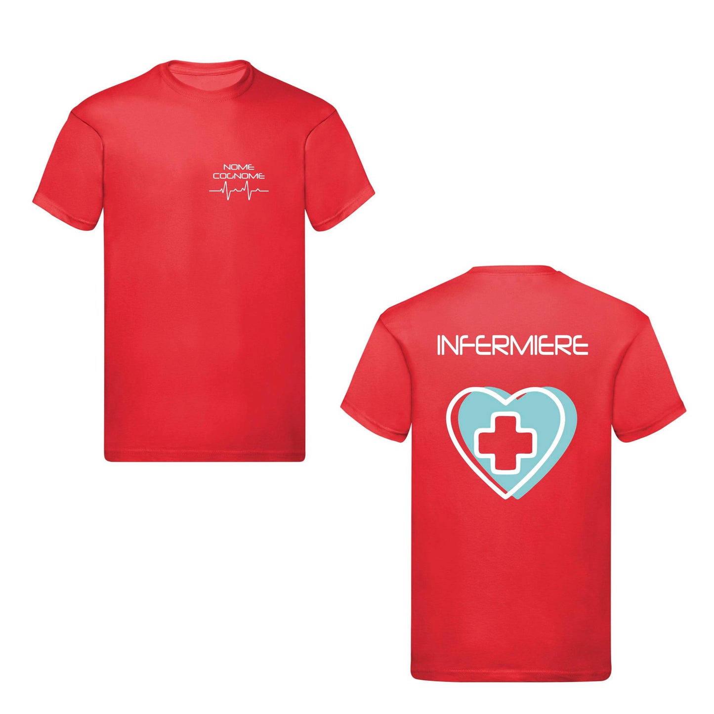 T-Shirt Uomo o Donna Cotone Basic Super vestibilità Top qualità - Infermiere Cuore Azzurro- Personalizzata con Nome