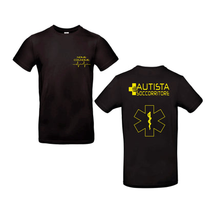 T-Shirt Uomo o Donna Cotone Basic Super vestibilità Top qualità - Autista soccorritore Giallo - Personalizzata con Nome