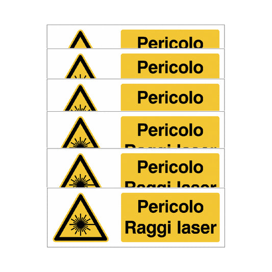 KIT DI 6 ADESIVI UNI - Pericolo Raggi laser- Pittogramma ISO 7010 Con Stampa Diretta U.V. (IDEALE ANCHE PER ESTERNO)