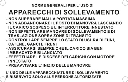 Apparecchi di sollevamento' con norme per l'uso - Adesivo Extra Resistente, Pannello in Forex, Pannello In Alluminio