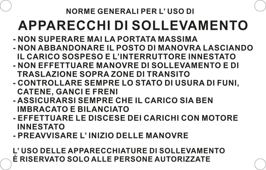 Apparecchi di sollevamento' con norme per l'uso - Adesivo Extra Resistente, Pannello in Forex, Pannello In Alluminio