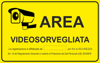 area videosorvegliata in giallo - CARTELLO SEGNALETICO ISO 7010 in Adesivo Resistente, Pannello in Forex, Pannello In Alluminio o in Plexiglas