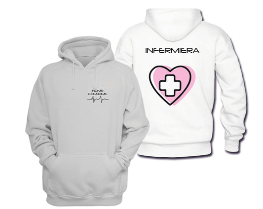 Felpa Cappuccio Uomo o Donna Cotone Basic Super vestibilità Top qualità - Infermiere Cuore Rosa - Personalizzata con Nome