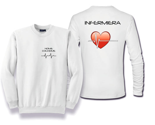 Felpa Girocollo Uomo o Donna Cotone Basic Super vestibilità Top qualità - Infermieri Cuore Rosso - Personalizzata con Nome