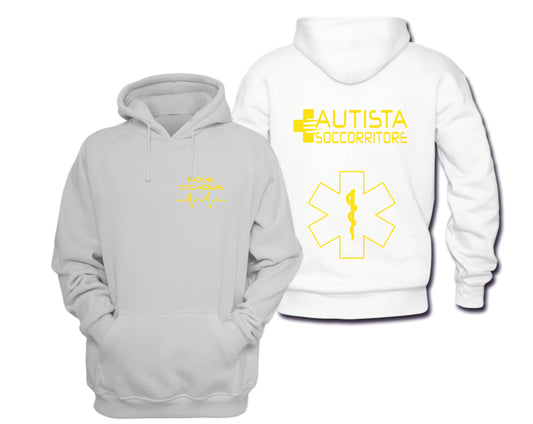 Felpa Cappuccio Uomo o Donna Cotone Basic Super vestibilità Top qualità - Autista soccorritore Giallo - Personalizzata con Nome