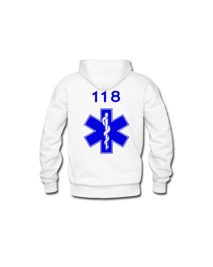 Felpa Cappuccio Uomo o Donna Cotone Basic Super vestibilità Top qualità - Ruolo soccorritore 118 - Personalizzata con Nome