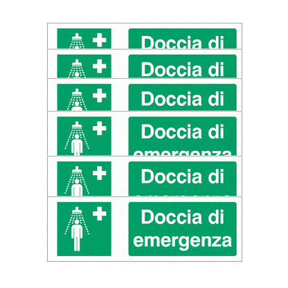 KIT DI 6 ADESIVI UNI - Doccia di emergenza - Pittogramma ISO 7010 Con Stampa Diretta U.V. (IDEALE ANCHE PER ESTERNO)