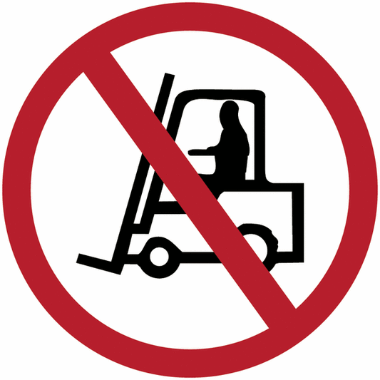 Vietato il transito ai carrelli elevatori - CARTELLO SEGNALETICO ROTONDO ISO 7010 - Adesivo Extra Resistente, Pannello in Forex, Pannello In Alluminio