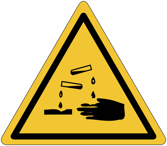 "Sostanze corrosive" - CARTELLO SEGNALETICO TRIANGOLO ISO 7010 - Adesivo Extra Resistente, Pannello in Forex, Pannello In Alluminio