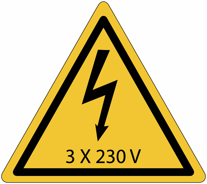 3 x 230 V - CARTELLO SEGNALETICO TRIANGOLO ISO 7010 - Adesivo Extra Resistente, Pannello in Forex, Pannello In Alluminio