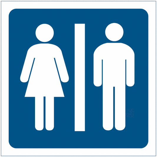 Toilette uomini e donne - con pittogramma e testo - CARTELLO SEGNALETICO QUADRATO ISO 7010 - Rischio di schiacciamento, rulli dentati - Adesivo Extra Resistente, Pannello in Forex, Pannello In Alluminio