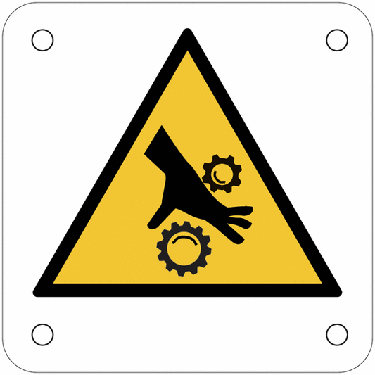 CARTELLO SEGNALETICO QUADRATO ISO 7010 - Rischio di schiacciamento, rulli dentati - Adesivo Extra Resistente, Pannello in Forex, Pannello In Alluminio