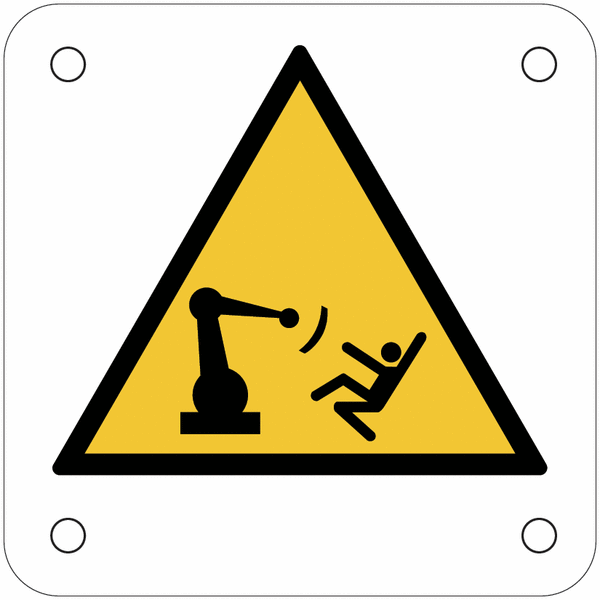 CARTELLO SEGNALETICO QUADRATO ISO 7010 - Attenzione, movimento del braccio automatico - Adesivo Extra Resistente, Pannello in Forex, Pannello In Alluminio