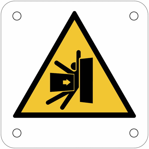 CARTELLO SEGNALETICO QUADRATO ISO 7010 - Pericolo di schiacciamento del corpo - Adesivo Extra Resistente, Pannello in Forex, Pannello In Alluminio