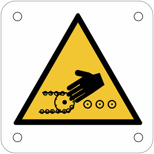 CARTELLO SEGNALETICO QUADRATO ISO 7010 - Rischio di trascinamento della mano alla giunzione dei nastri trasportatori - Adesivo Extra Resistente, Pannello in Forex, Pannello In Alluminio