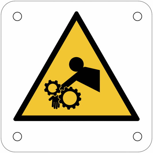 CARTELLO SEGNALETICO QUADRATO ISO 7010 - Rischio di trascinamento del braccio nell'ingranaggio - Adesivo Extra Resistente, Pannello in Forex, Pannello In Alluminio
