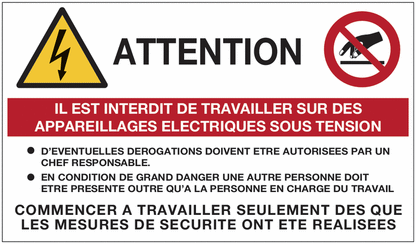 Pericolo elettrico - Attention - con testo in francese-CARTELLO SEGNALETICO ISO 7010 in Adesivo Resistente, Pannello in Forex, Pannello In Alluminio o in Plexiglas