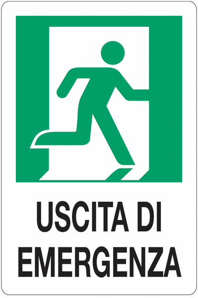 Uscita di emergenza con uomo che corre a destra - CARTELLO SEGNALETICO ISO 7010 in Adesivo Resistente, Pannello in Forex, Pannello In Alluminio o in Plexiglas