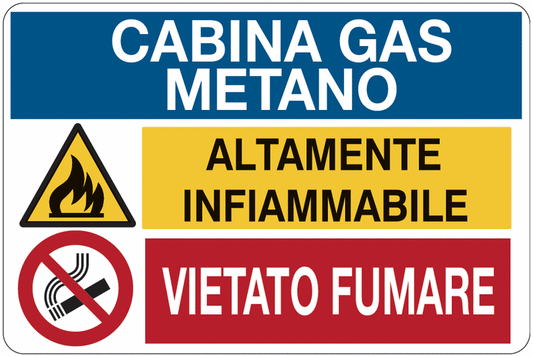 Cabina gas metano- CARTELLO SEGNALETICO ISO 7010 in Adesivo Resistente, Pannello in Forex, Pannello In Alluminio o in Plexiglas
