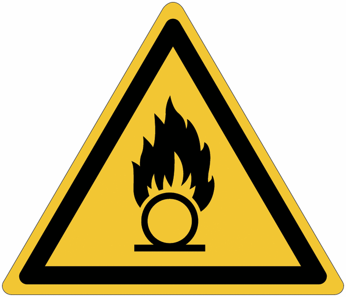 "Sostanze comburenti"- CARTELLO SEGNALETICO TRIANGOLO ISO 7010 - Adesivo Extra Resistente, Pannello in Forex, Pannello In Alluminio