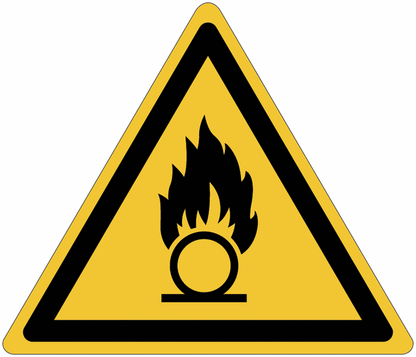 "Sostanze comburenti"- CARTELLO SEGNALETICO TRIANGOLO ISO 7010 - Adesivo Extra Resistente, Pannello in Forex, Pannello In Alluminio