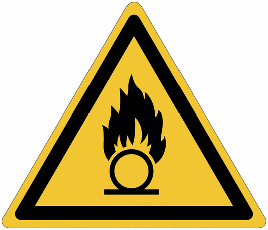 "Sostanze comburenti"- CARTELLO SEGNALETICO TRIANGOLO ISO 7010 - Adesivo Extra Resistente, Pannello in Forex, Pannello In Alluminio