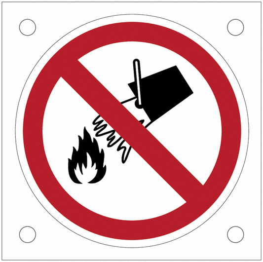 CARTELLO SEGNALETICO QUADRATO ISO 7010 - Vietato spegnere con acqua - Adesivo Extra Resistente, Pannello in Forex, Pannello In Alluminio