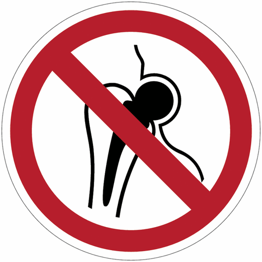 Divieto di accesso ai portatori di protesi metalliche - CARTELLO SEGNALETICO ROTONDO ISO 7010 - Adesivo Extra Resistente, Pannello in Forex, Pannello In Alluminio