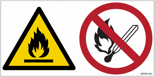 "Pericolo materiale infiammabile, fiamme libere vietate"- CARTELLO SEGNALETICO ISO 7010 in Adesivo Resistente, Pannello in Forex, Pannello In Alluminio o in Plexiglas