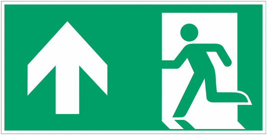 Uomo che corre a sinistra, freccia verso l'alto - CARTELLO SEGNALETICO UNI 7010 in Adesivo Resistente, Pannello in Forex, Pannello In Alluminio o in Plexiglas