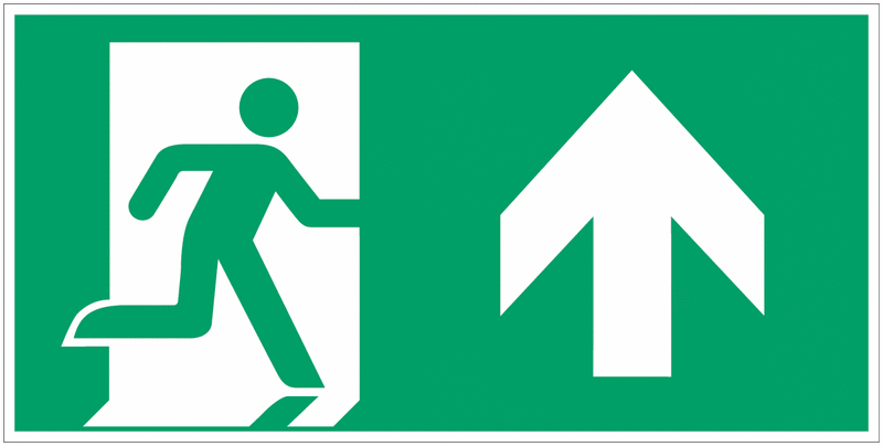 Uomo che corre a destra, freccia verso l'alto - CARTELLO SEGNALETICO UNI 7010 in Adesivo Resistente, Pannello in Forex, Pannello In Alluminio o in Plexiglas