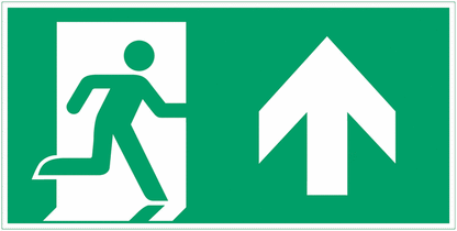 Uomo che corre a destra, freccia verso l'alto - CARTELLO SEGNALETICO UNI 7010 in Adesivo Resistente, Pannello in Forex, Pannello In Alluminio o in Plexiglas