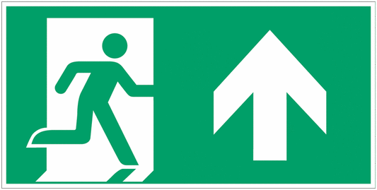 Uomo che corre a destra, freccia verso l'alto - CARTELLO SEGNALETICO UNI 7010 in Adesivo Resistente, Pannello in Forex, Pannello In Alluminio o in Plexiglas