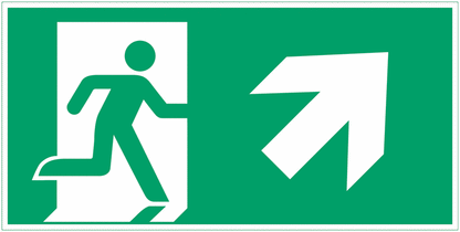 Uomo che corre a destra, freccia 45° in alto - CARTELLO SEGNALETICO UNI 7010 in Adesivo Resistente, Pannello in Forex, Pannello In Alluminio o in Plexiglas
