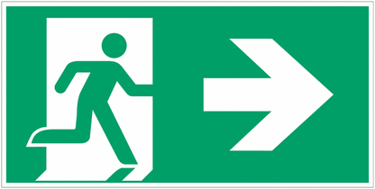 Uomo che corre a destra, freccia a destra - CARTELLO SEGNALETICO UNI 7010 in Adesivo Resistente, Pannello in Forex, Pannello In Alluminio o in Plexiglas