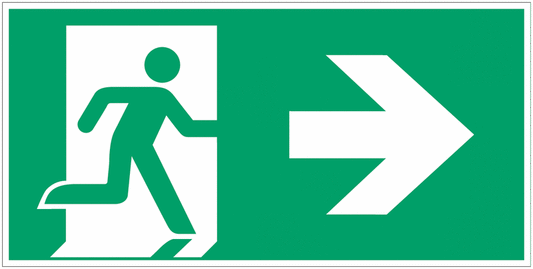 Uomo che corre a destra, freccia a destra - CARTELLO SEGNALETICO UNI 7010 in Adesivo Resistente, Pannello in Forex, Pannello In Alluminio o in Plexiglas