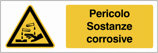 Pericolo Sostanze corrosive - CARTELLO SEGNALETICO UNI 7010 in Adesivo Resistente, Pannello in Forex, Pannello In Alluminio o in Plexiglas