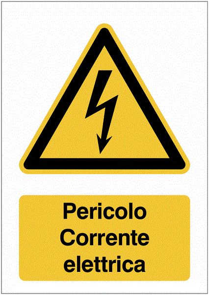 Pericolo Corrente elettrica - CARTELLO SEGNALETICO ISO 7010 in Adesivo Resistente, Pannello in Forex, Pannello In Alluminio o in Plexiglas