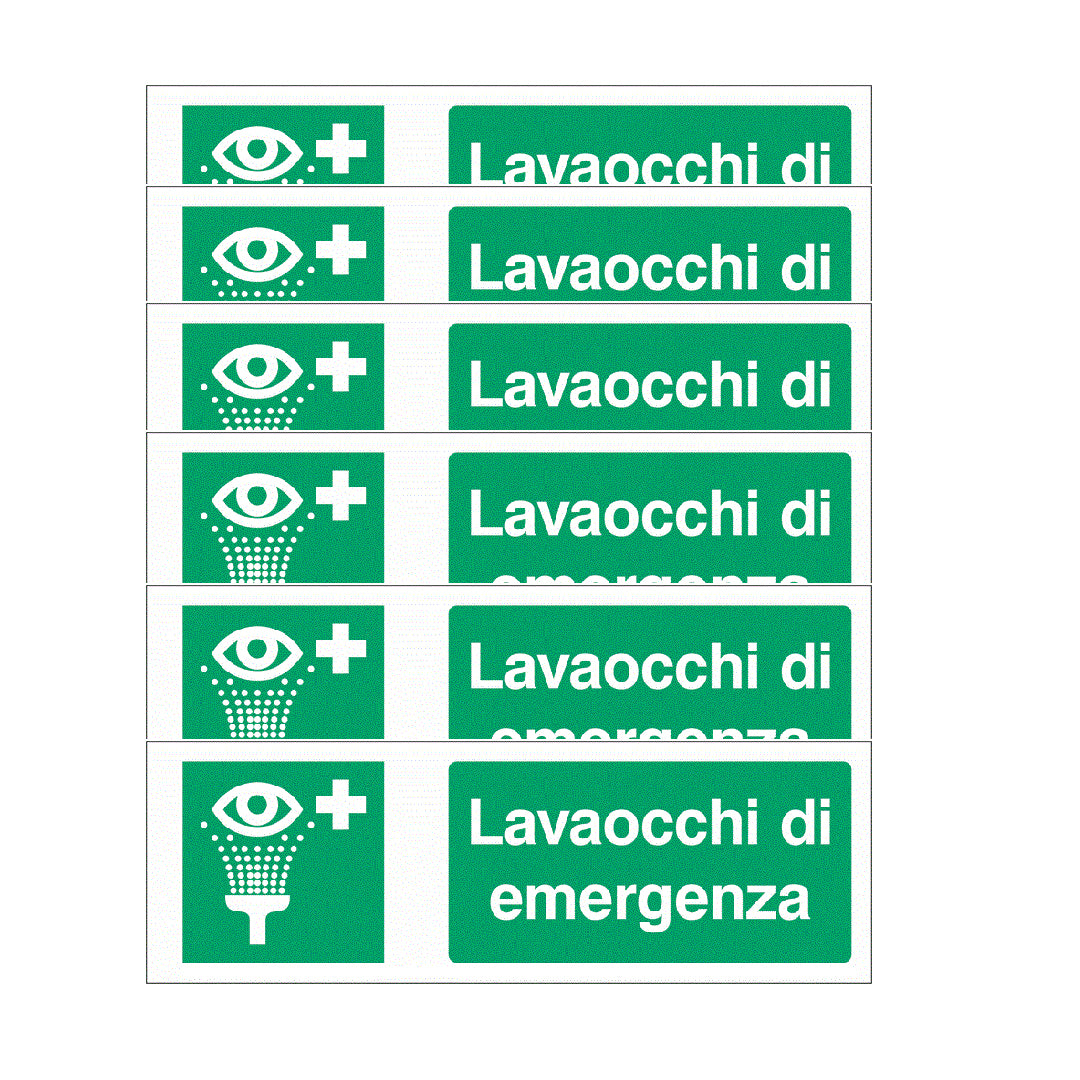 KIT DI 6 ADESIVI UNI - Lavaocchi di emergenza - Pittogramma ISO 7010 Con Stampa Diretta U.V. (IDEALE ANCHE PER ESTERNO)
