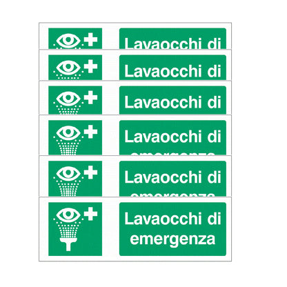 KIT DI 6 ADESIVI UNI - Lavaocchi di emergenza - Pittogramma ISO 7010 Con Stampa Diretta U.V. (IDEALE ANCHE PER ESTERNO)