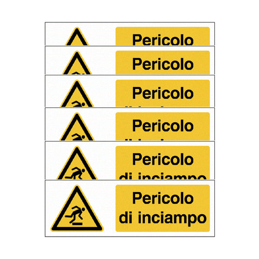 KIT DI 6 ADESIVI UNI - Pericolo di inciampo - Pittogramma ISO 7010 Con Stampa Diretta U.V. (IDEALE ANCHE PER ESTERNO)