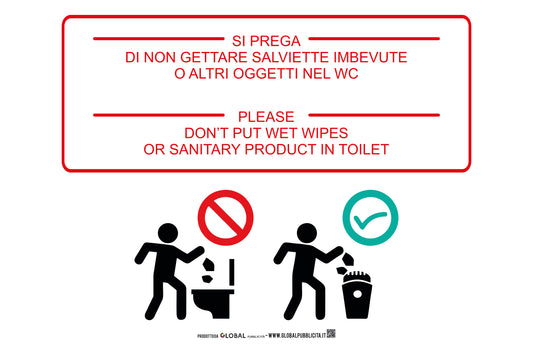Vietato gettare salviette imbevute o altri oggetti nel wc - CARTELLO SEGNALETICO ISO 7010 in Adesivo Resistente, Pannello in Forex, Pannello In Alluminio o in Plexiglas