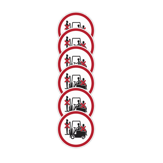 KIT DI 6 ADESIVI - "Vietato trasportare e sollevare persone sui carrelli elevatori" - Pittogramma ISO 7010 Con Stampa Diretta U.V. (IDEALE ANCHE PER ESTERNO)