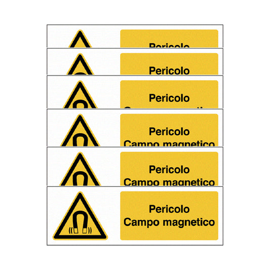 KIT DI 6 ADESIVI UNI - Pericolo Campo magnetico - Pittogramma ISO 7010 Con Stampa Diretta U.V. (IDEALE ANCHE PER ESTERNO)